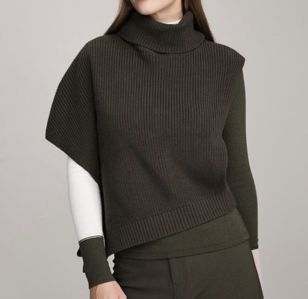Alp N Rock Akira Olive Green Sleeveless Asymmetric Sweater Vest Large Turtleneck